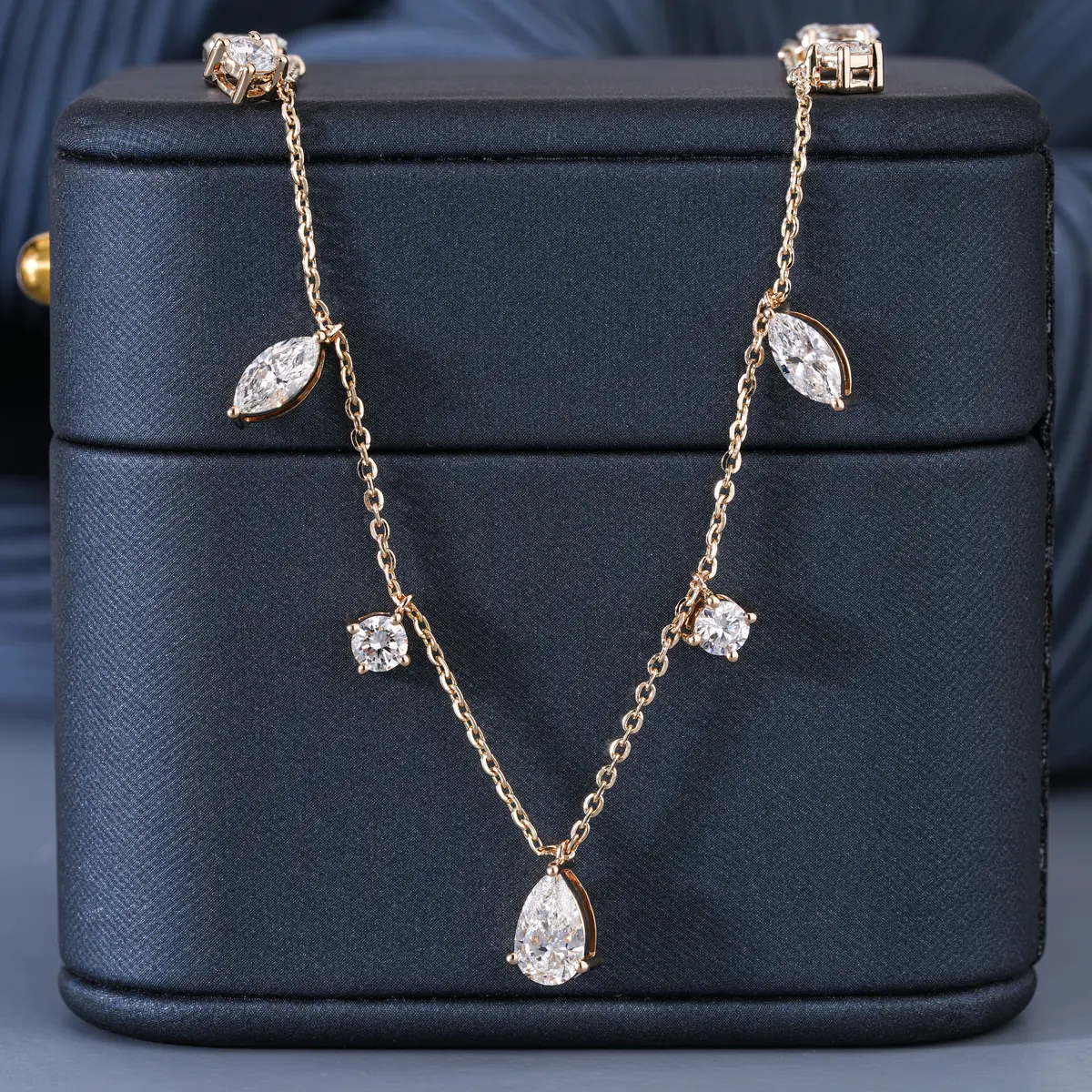 Emerald , Marquise , Pear , & Round diamond Fashion Necklace 