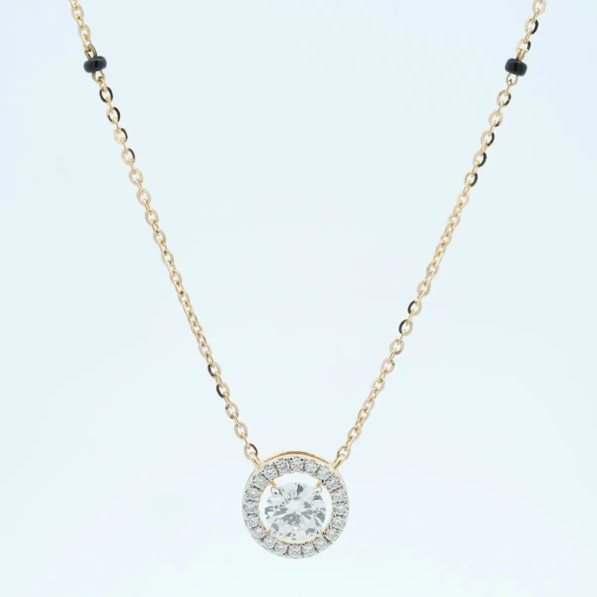 Halo Setting Round Diamond Mangalsuta Necklace 