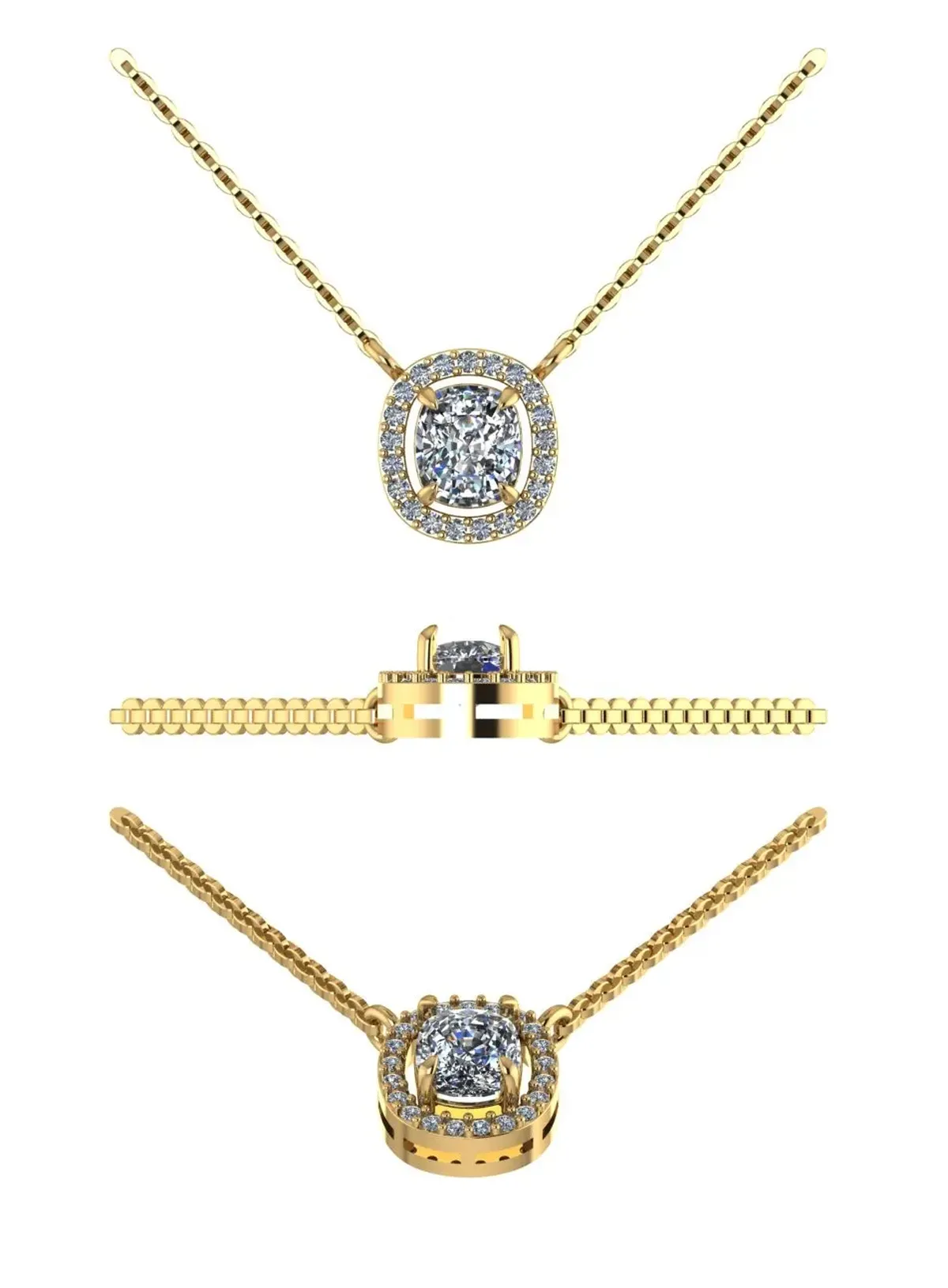 Halo Setting Cushion & Round Diamond Necklace 