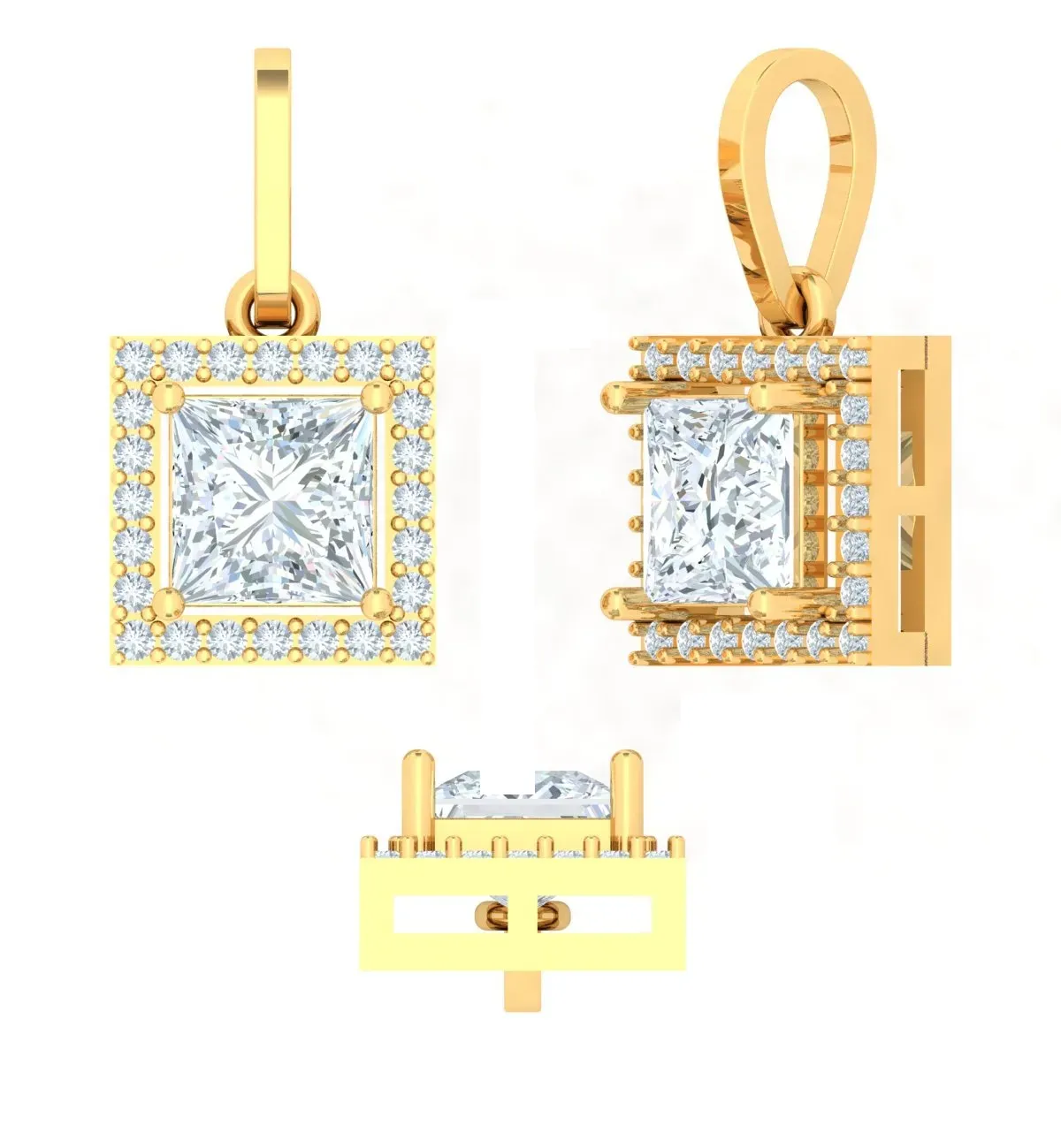 Halo Setting Princess & Round Diamond Necklace 