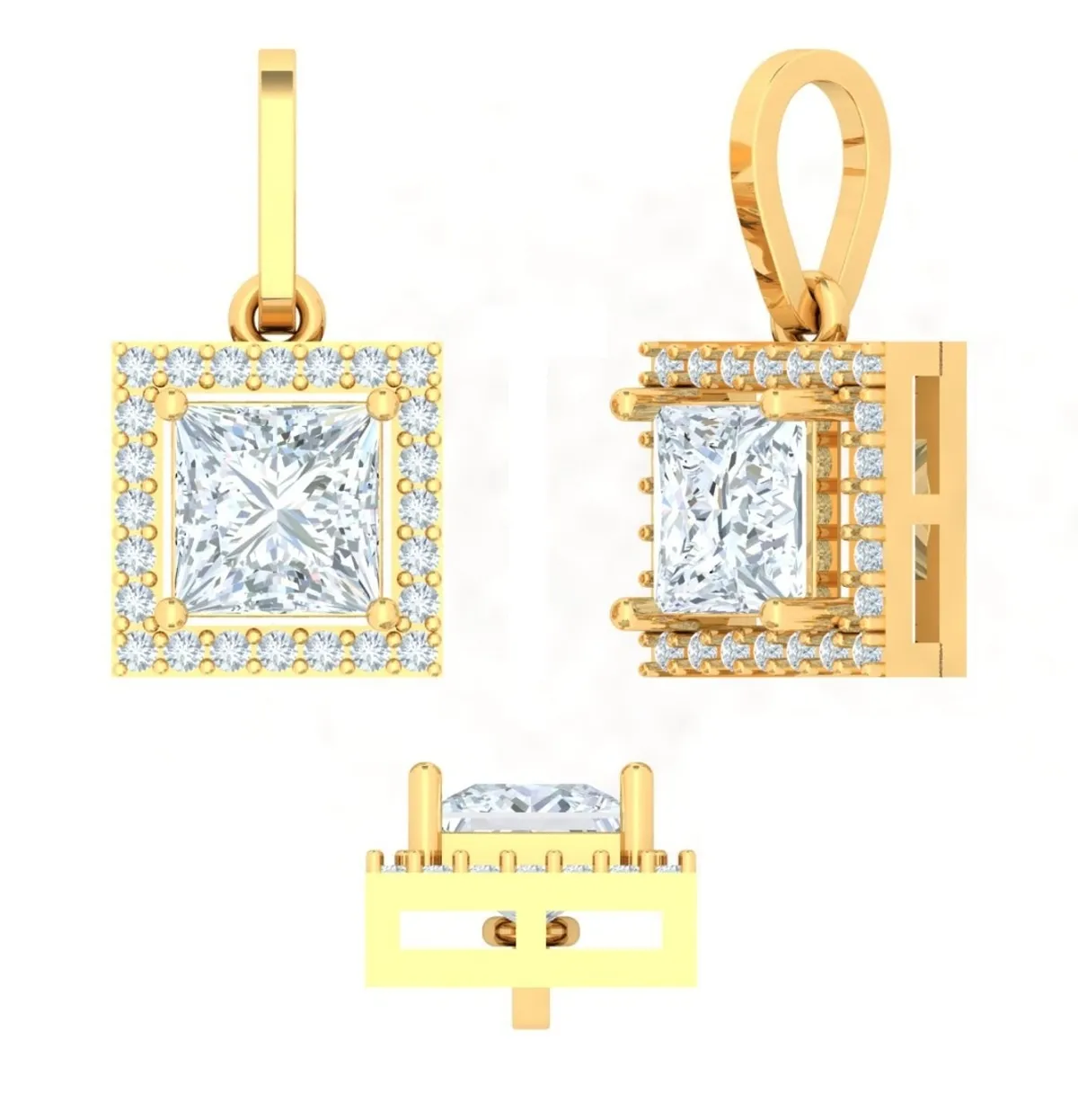 Halo Setting Princess & Round Diamond Necklace 