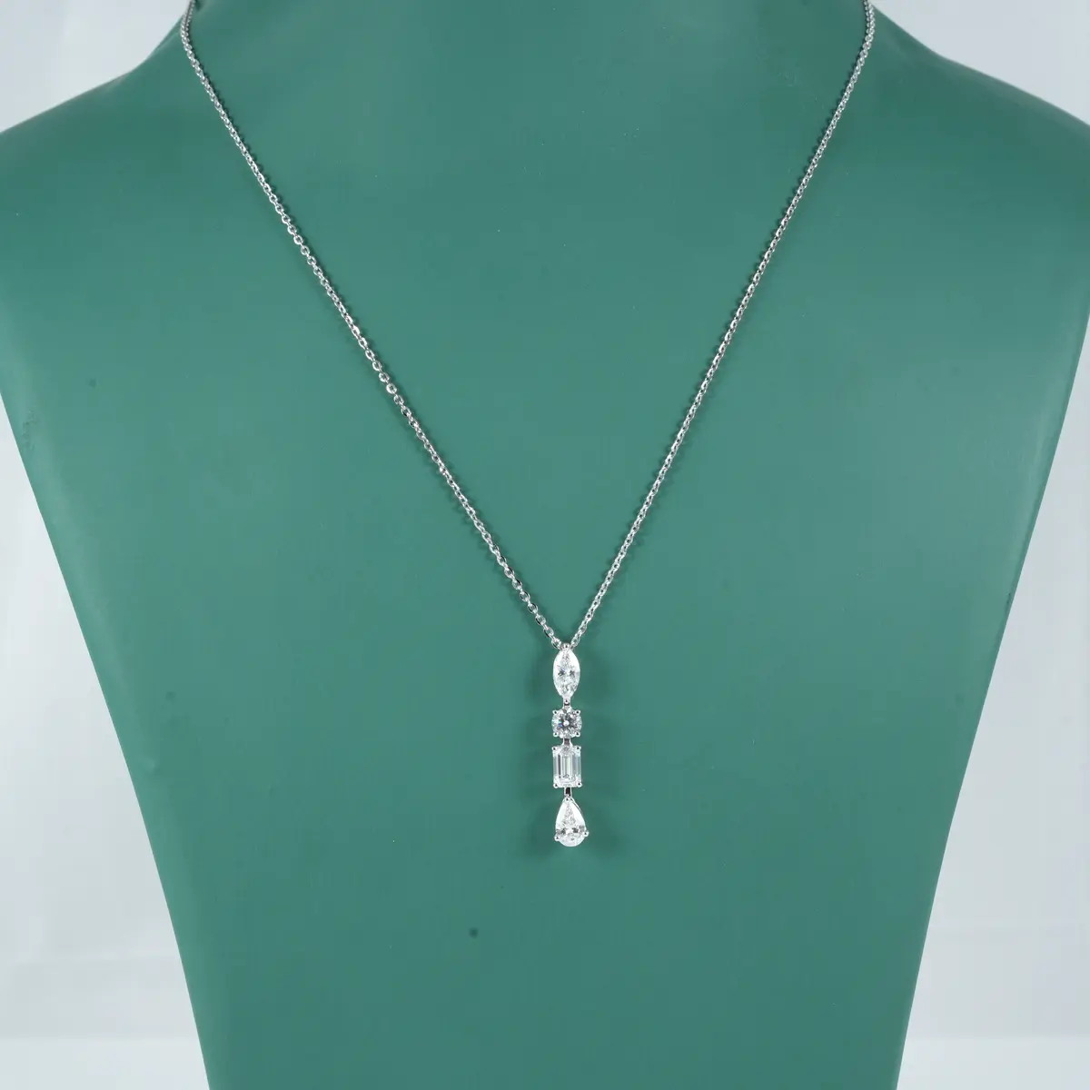 Emerald, Marquise, Pear & Round Diamond Fashion Necklace 