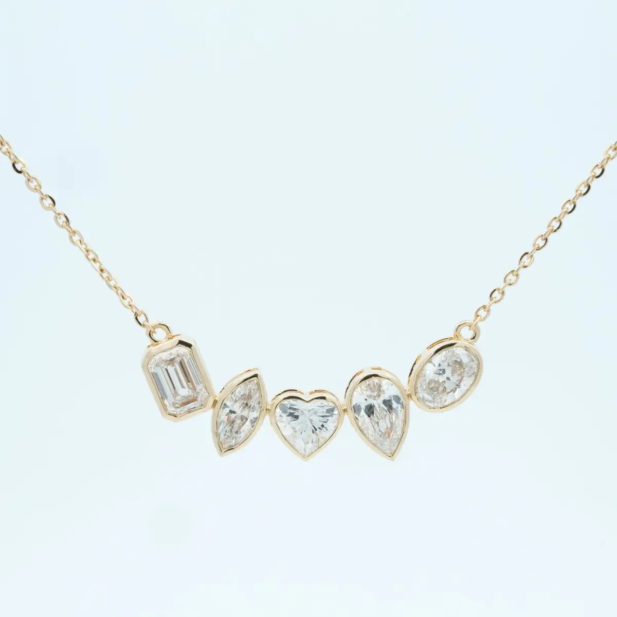 Bezel Setting Emerald, Heart, Oval, Marquise & Pear Fashion Necklace 