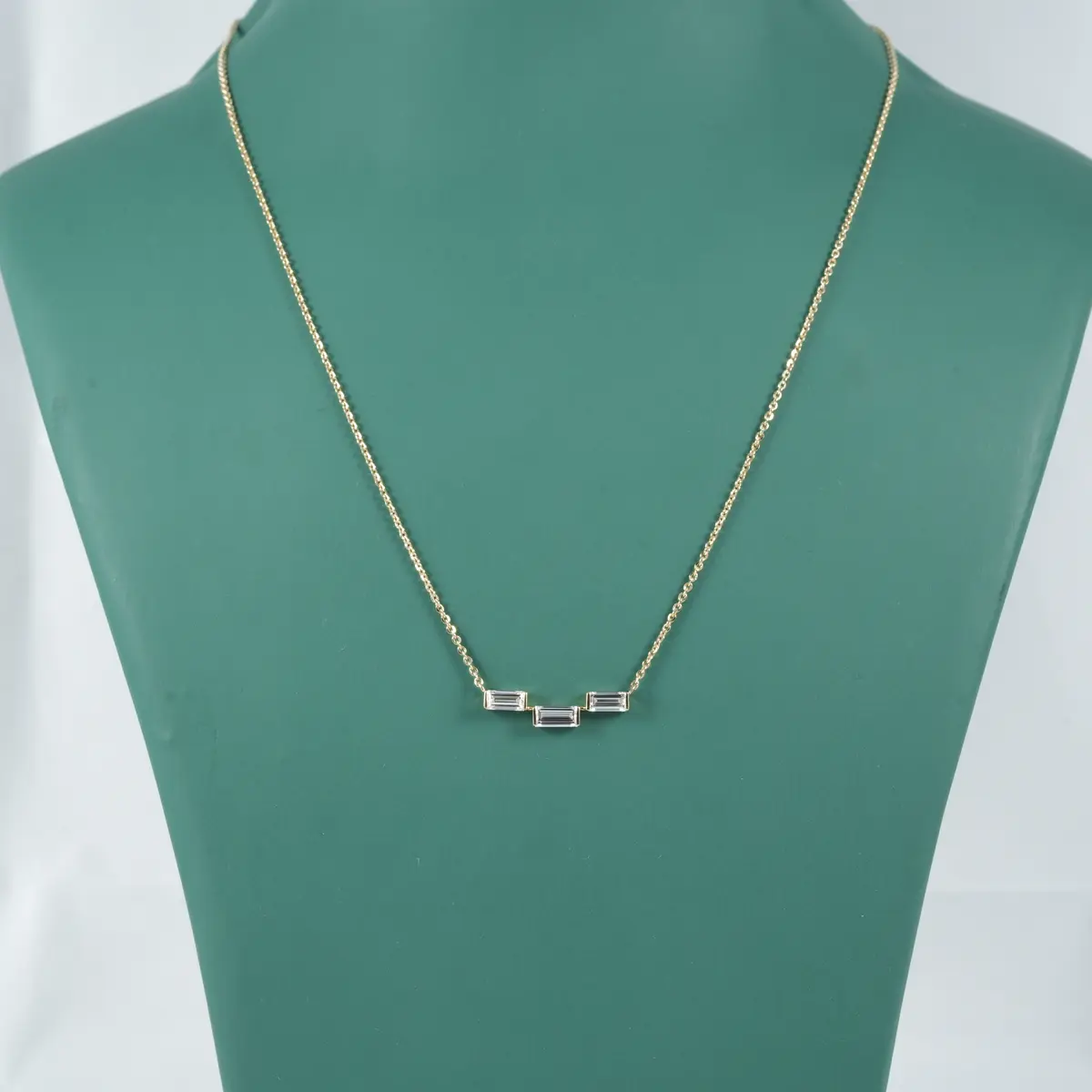 Half Bezel Setting Baguette Diamond Necklace 