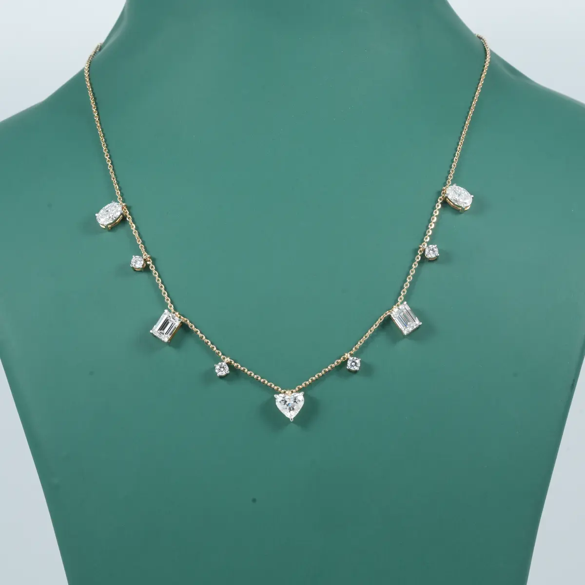 Heart, Emerald, Oval & Round Diamond Fashion Necklace 