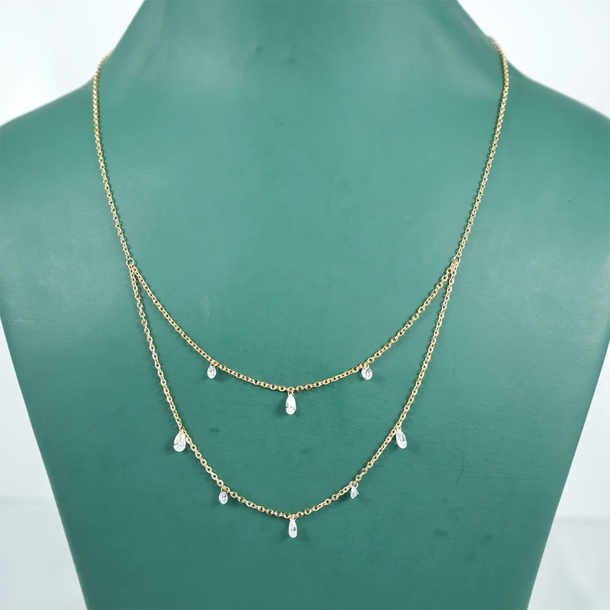 1 CTW Pear & Round Drill Diamond Necklace 
