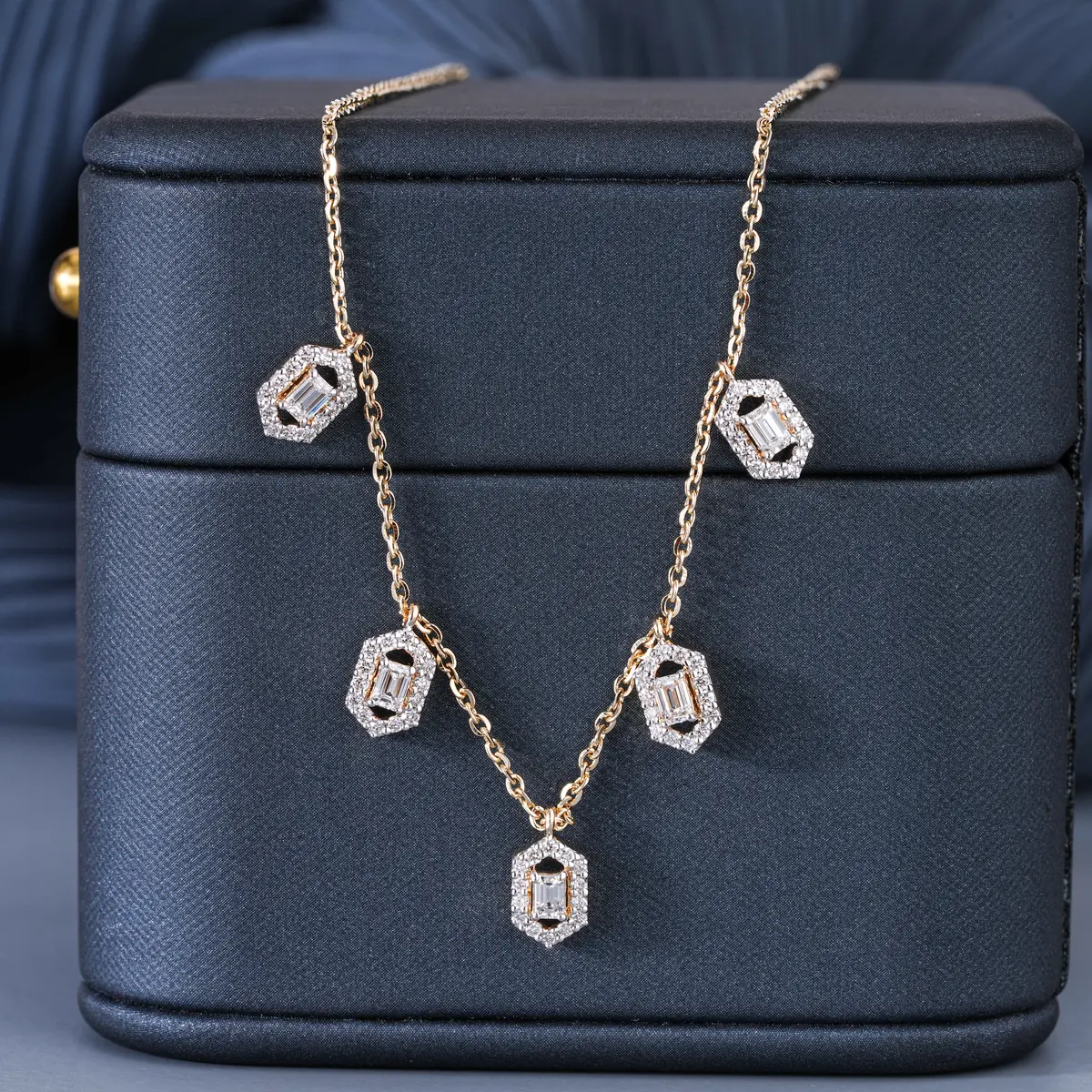 Emerald & Round Diamond Fashion Necklace 