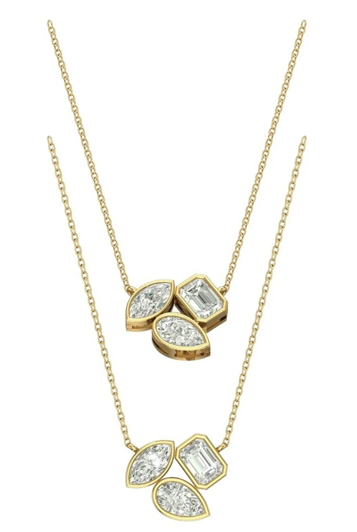 Bezel Setting Marquise, Pear & Radiant Diamond Fashion Necklace  