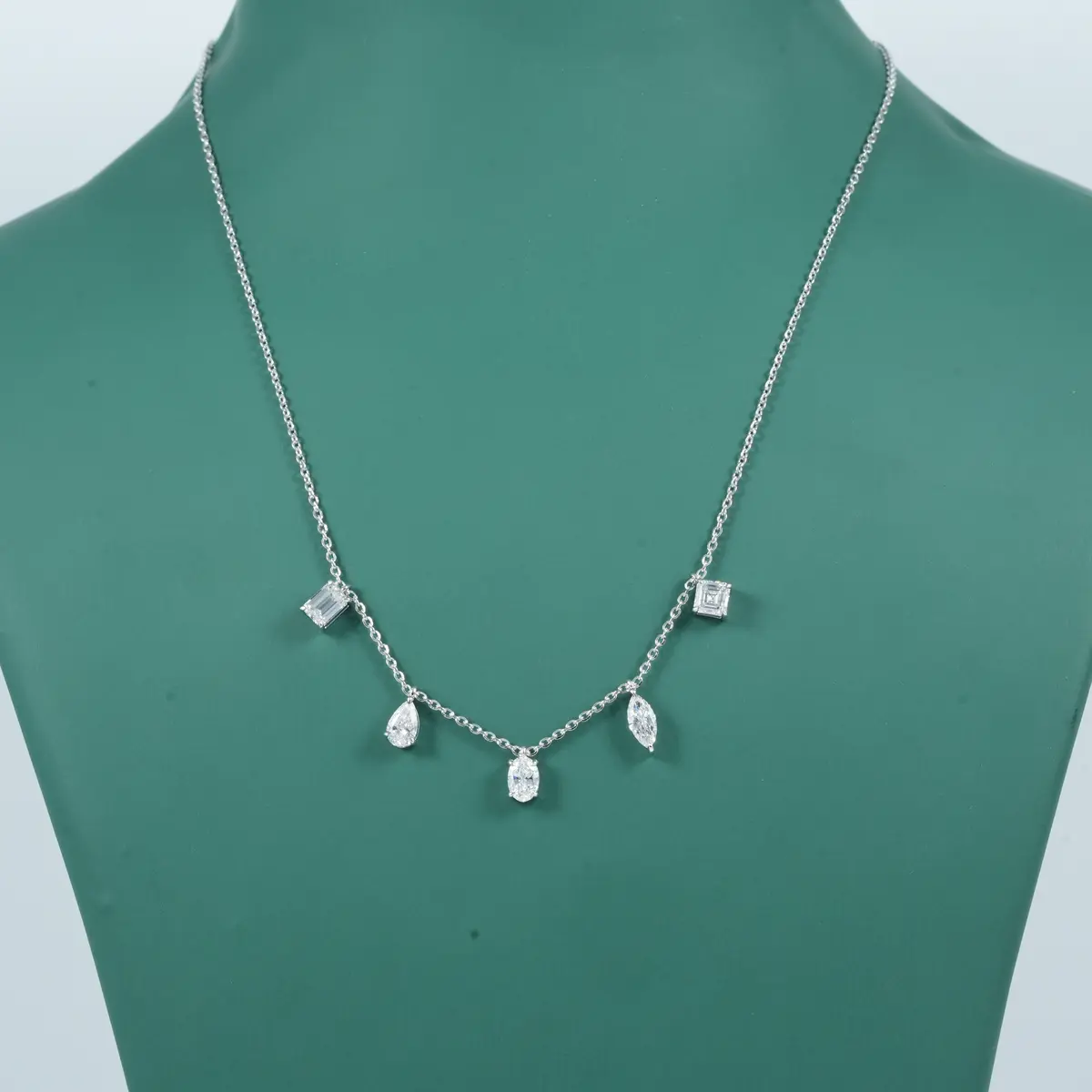 Emerald, Oval, Pear, Marquise & Cushion Diamond Fashion Necklace 