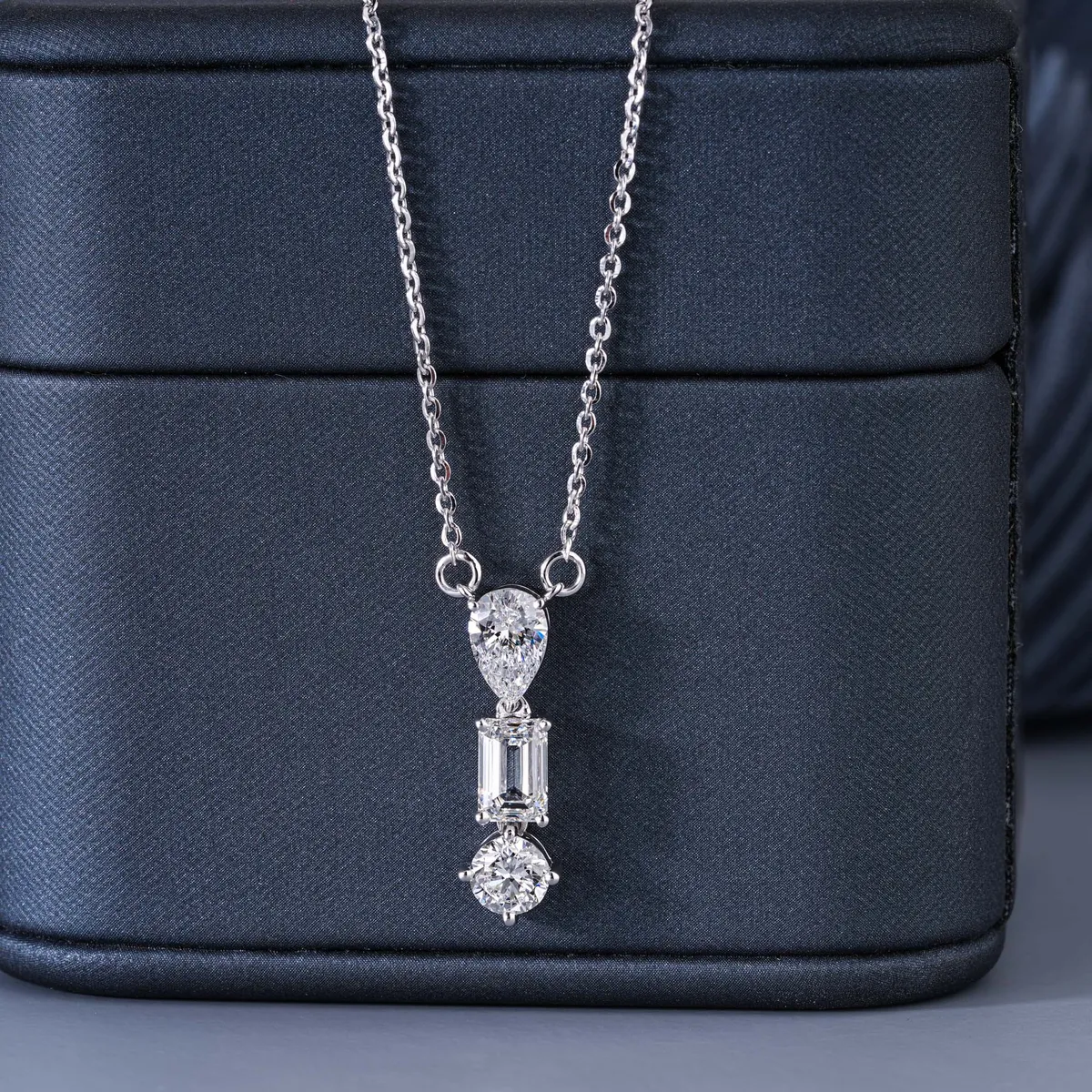 Emerald, Pear & Round Diamond Fashion Necklace 