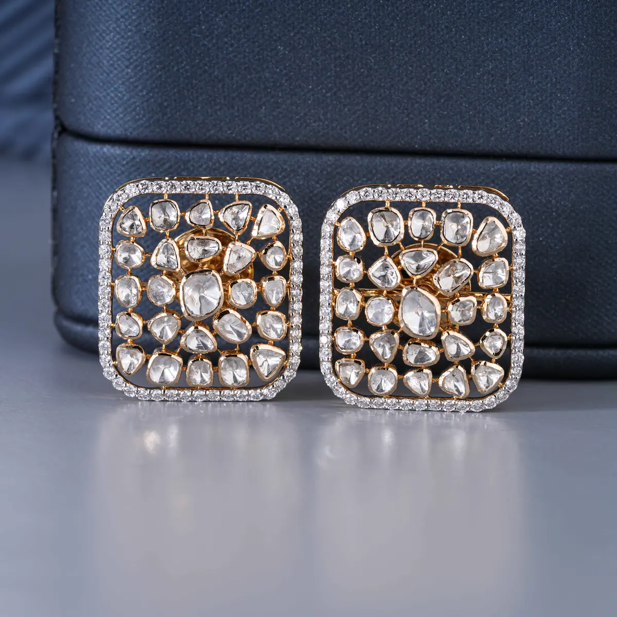 Round Diamond & Polki Necklace Set Earring 