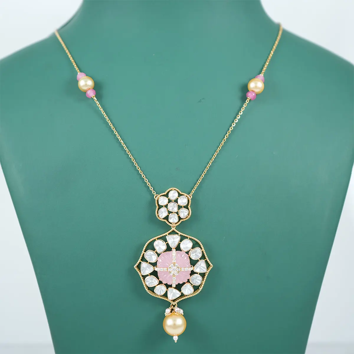 Round Diamond, Polki & Pearl Necklace Set 