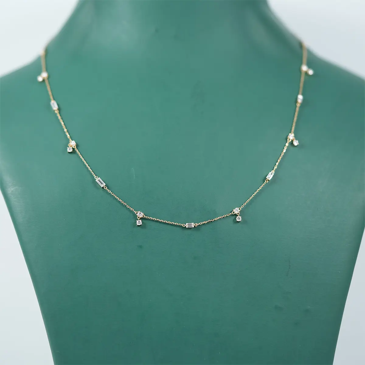 Baguette & Round Diamond Fashion Necklace 