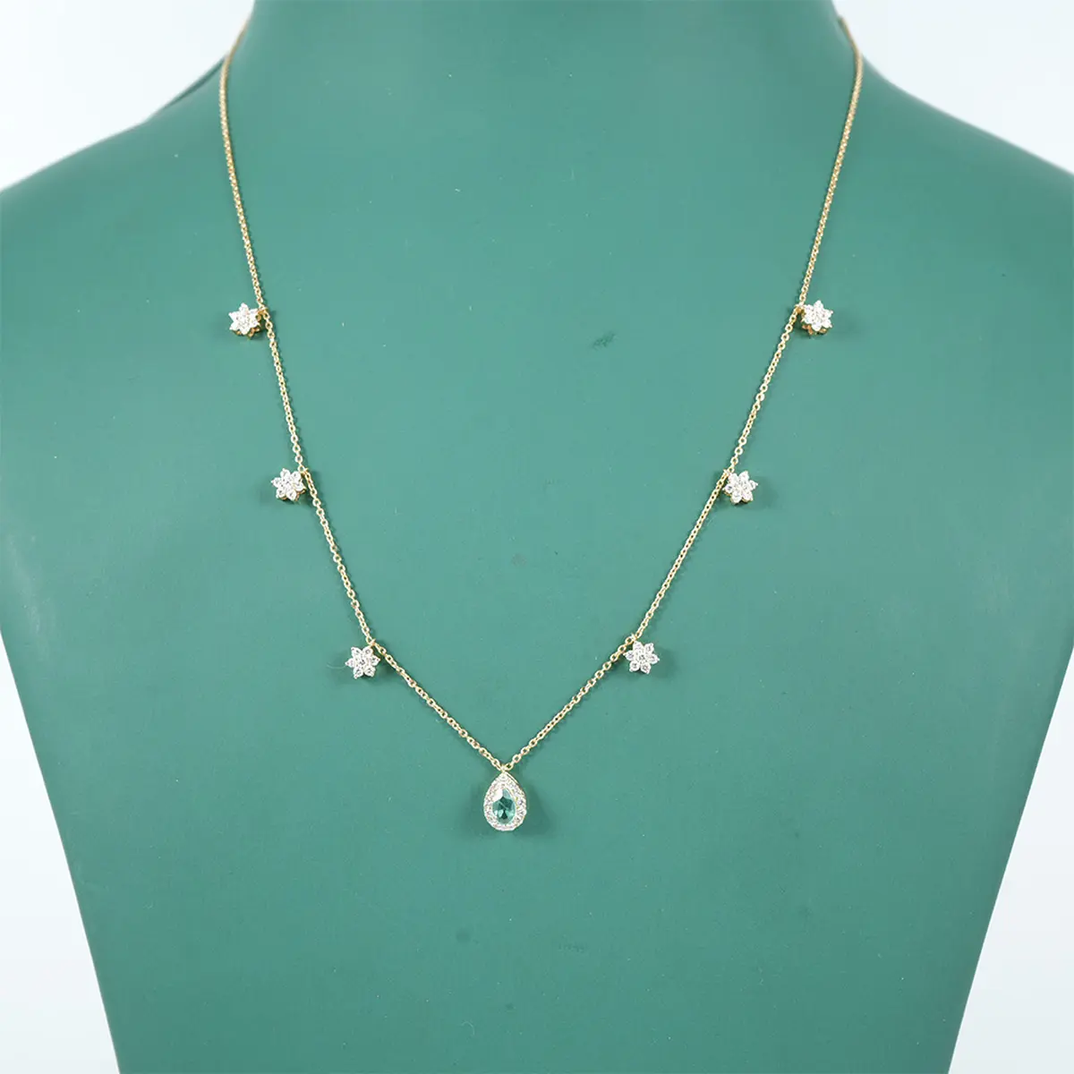 Round Diamond & Pear Colour Stone Fashion Necklace 