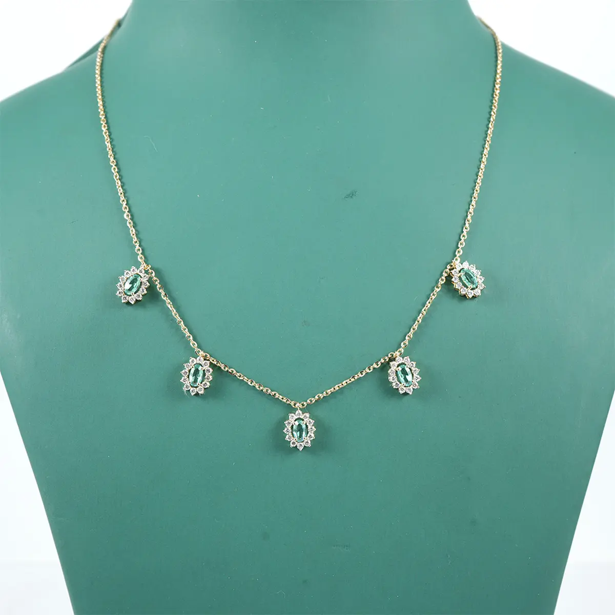 Round Diamond & Oval Colour Stone Fashion Necklace 