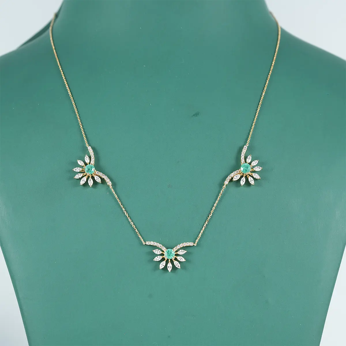 Marquise & Round Diamond With Round Colour Stone Fashion Necklace 