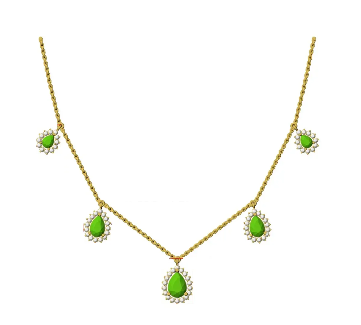 Round Diamond & Pear Colour Stone Fashion Necklace 