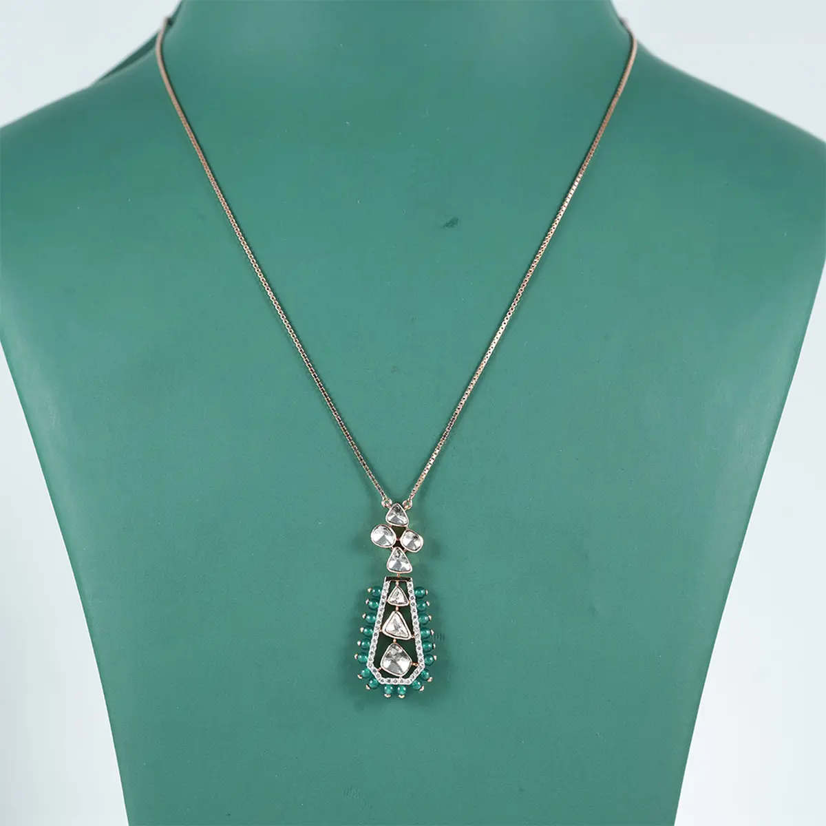 Round Diamnond, Polki &  Moti Necklace Set