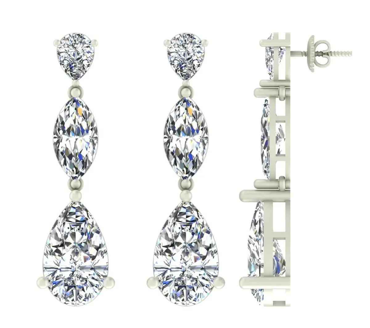 Marquise & Pear Diamond Hanging Necklace Earring 