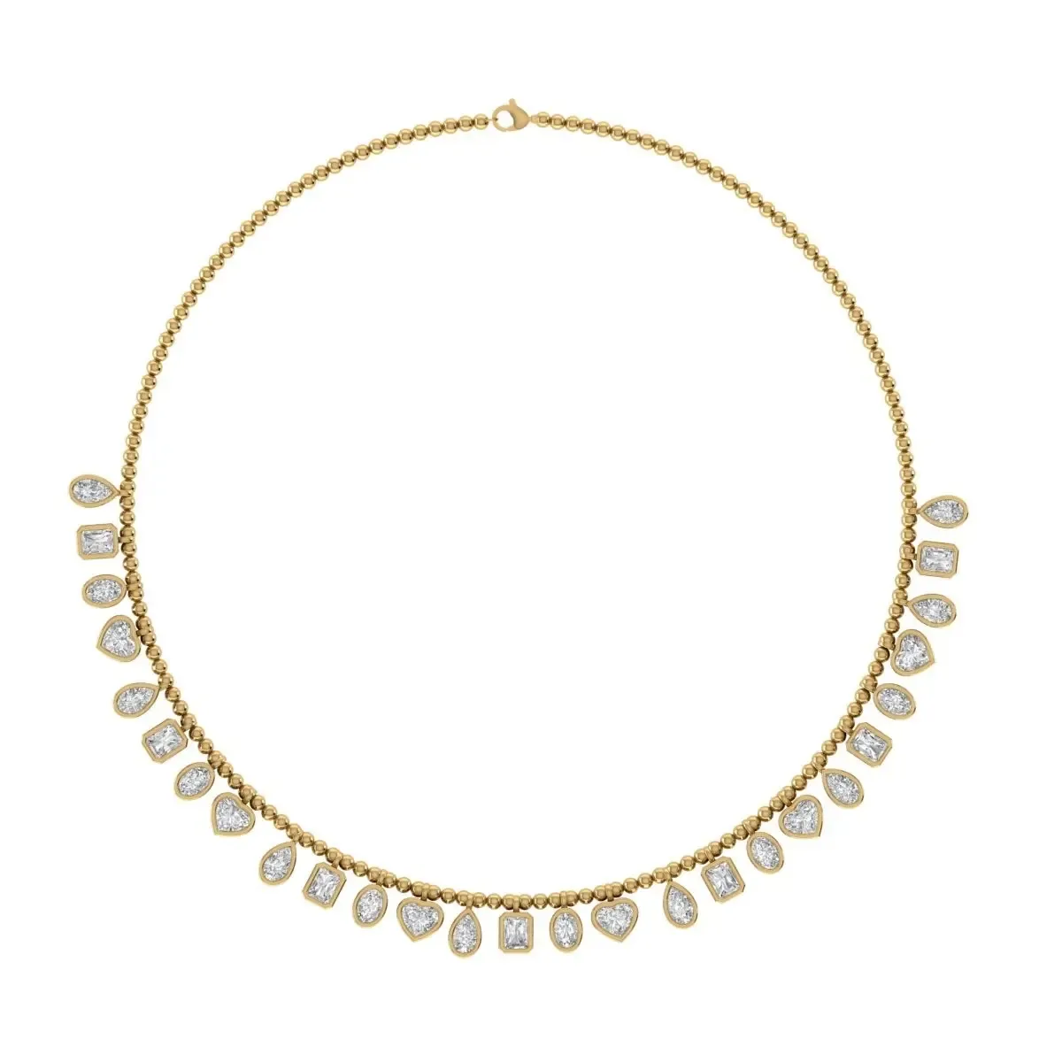 Bezel Setting Heart, Oval, Pear & Radiant Diamond Fashion Necklace