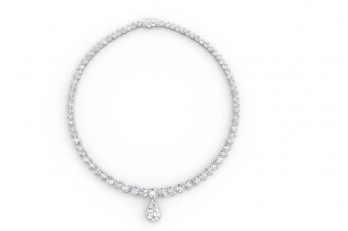 Round Diamond Pear Colour Stone Necklace 