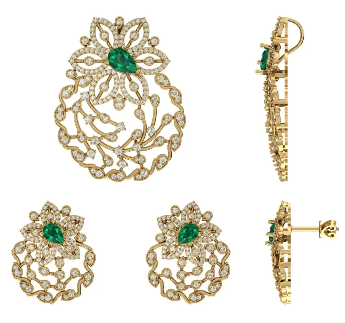 Pear & Round Diamond Fashion Necklace Set 