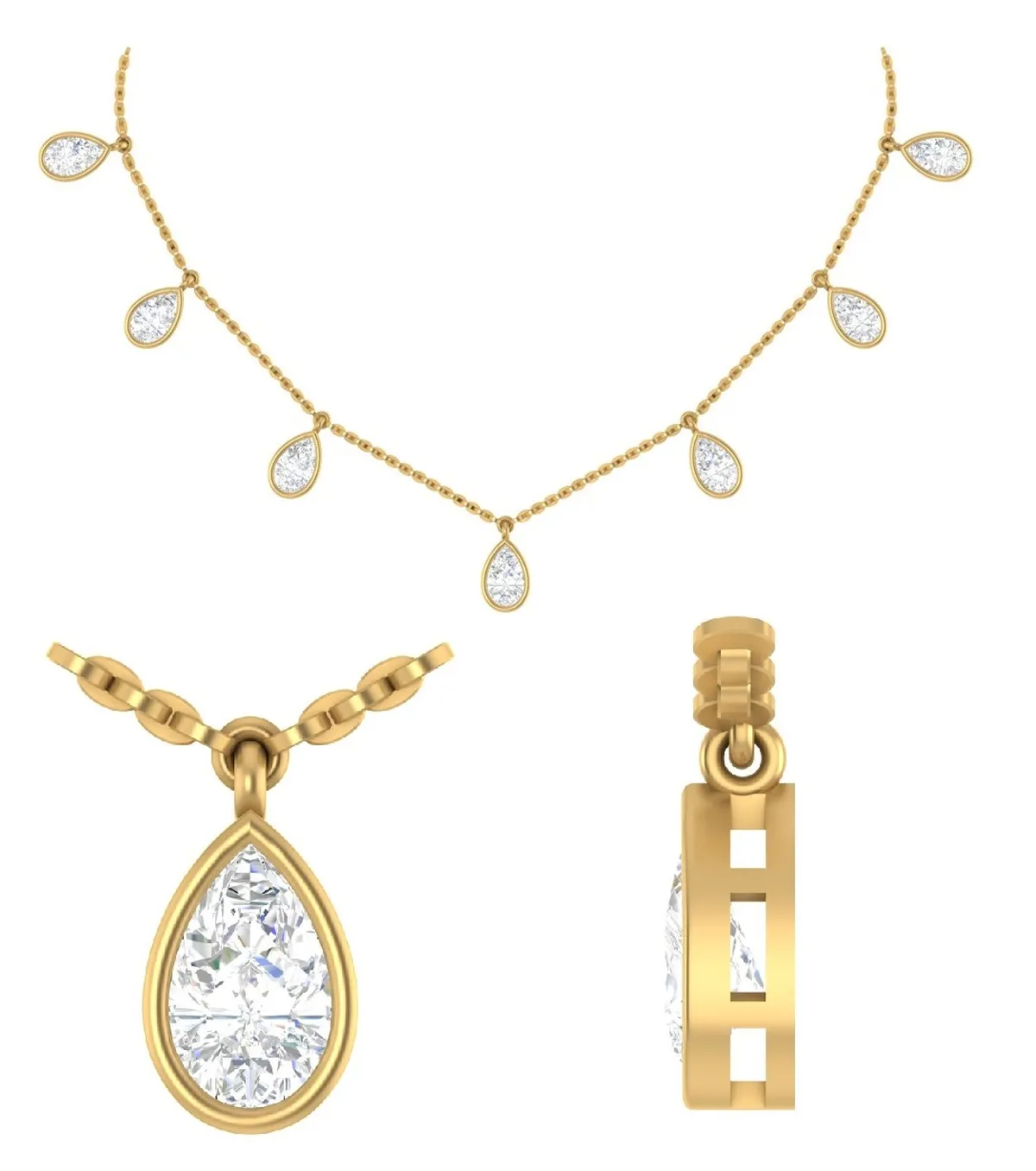 Bezel Setting Pear Diamond Fashion Necklace