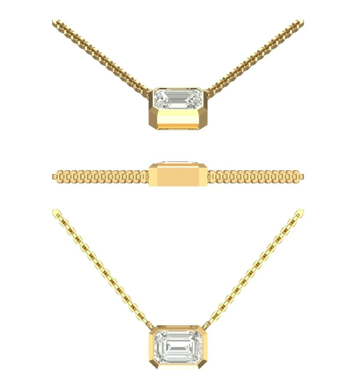 Bezel Setting Emerald Diamond Solitaire Necklace 