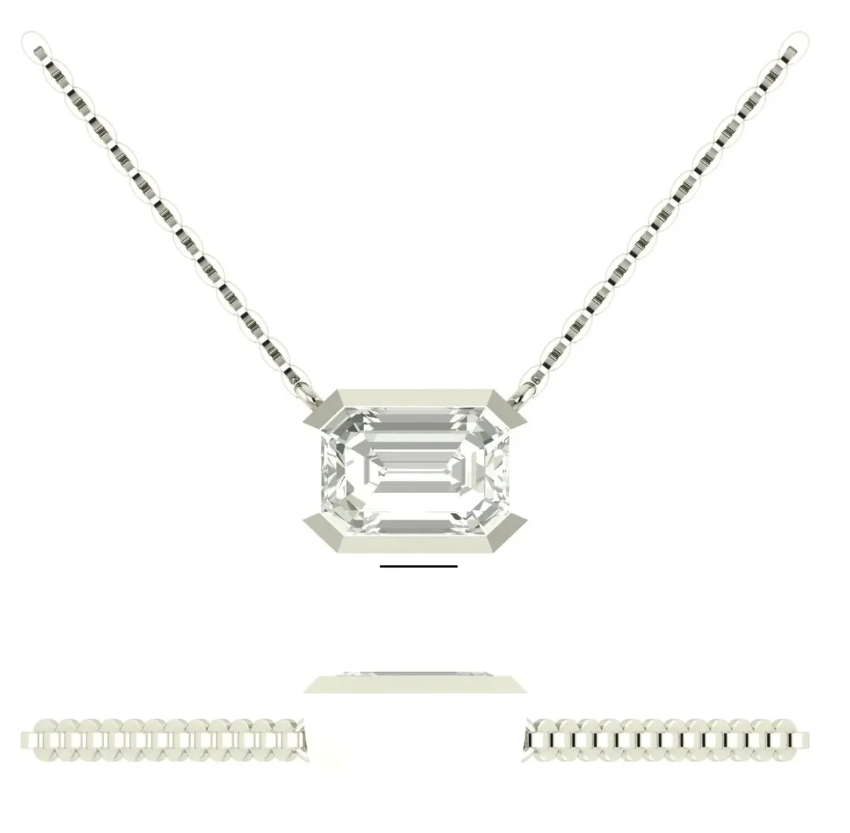 Half Bezel Setting Emerald Diamond Solitaire Necklace