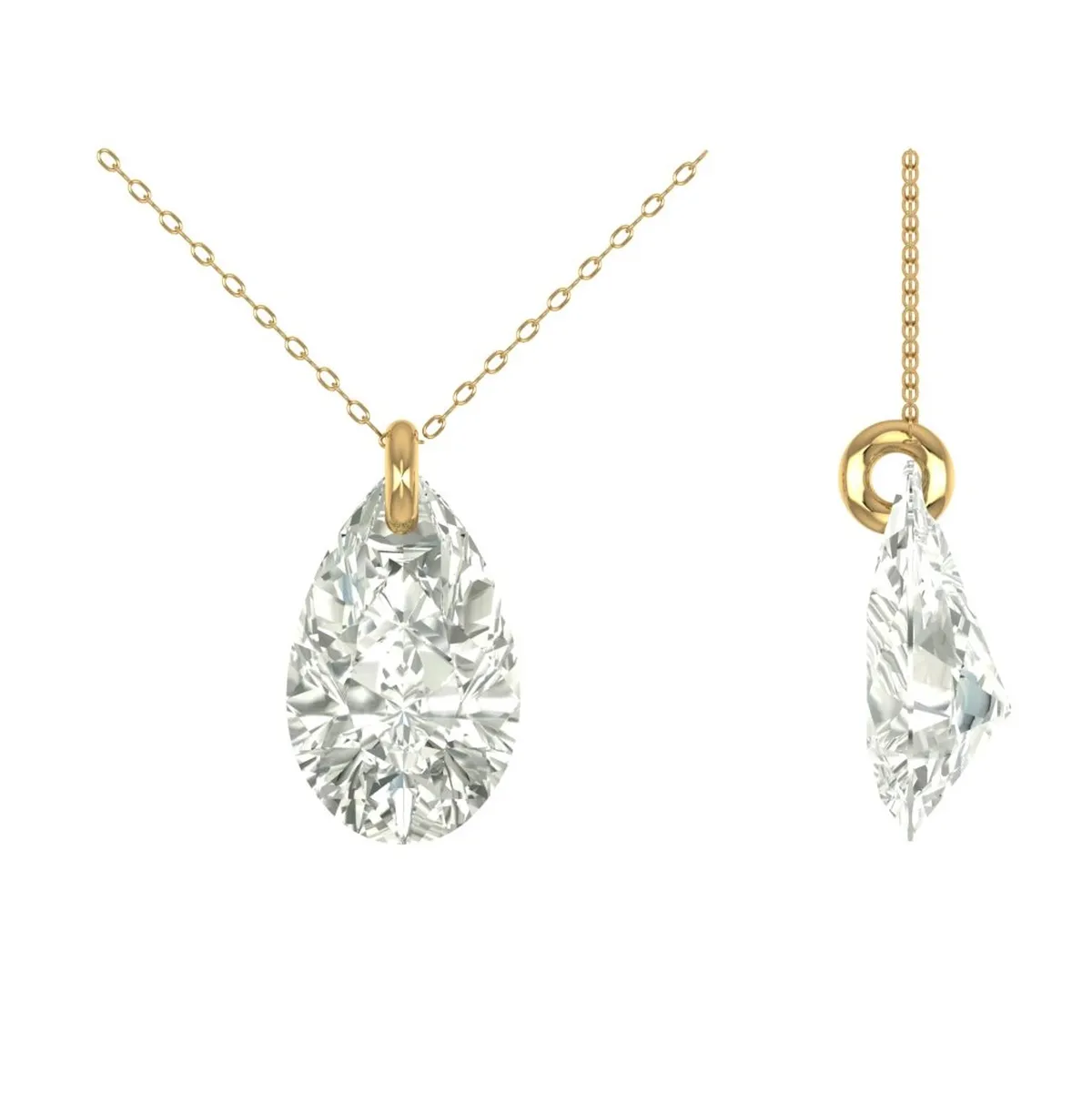 Pear Drill Diamond Solitaire Necklace 