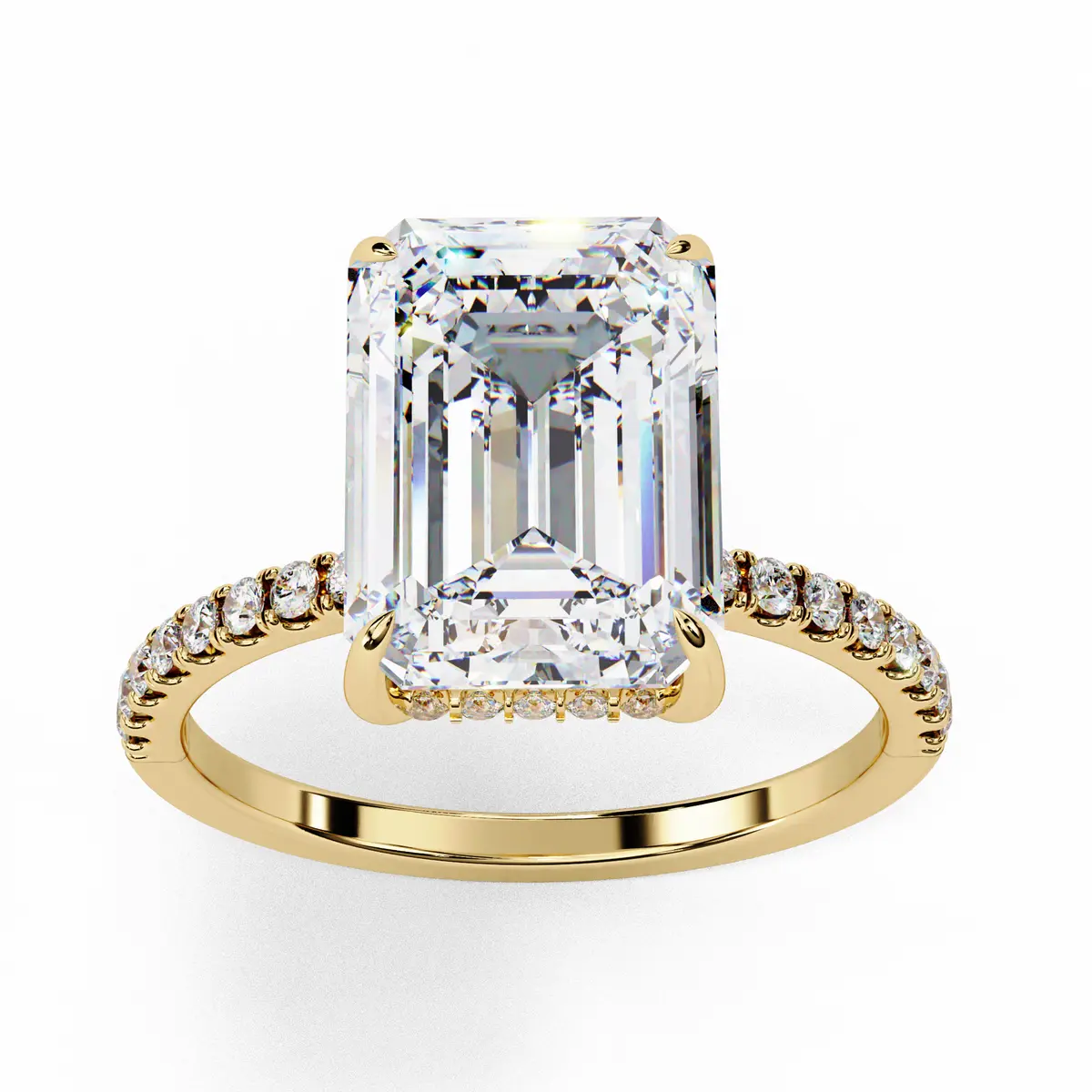 Halo Setting Emerald & Round Diamond Engagement Ring 