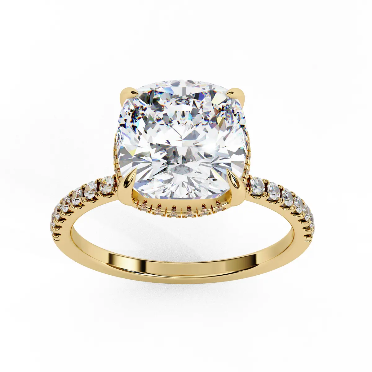 Halo Setting Cushion & Round Diamond Engagement Ring 