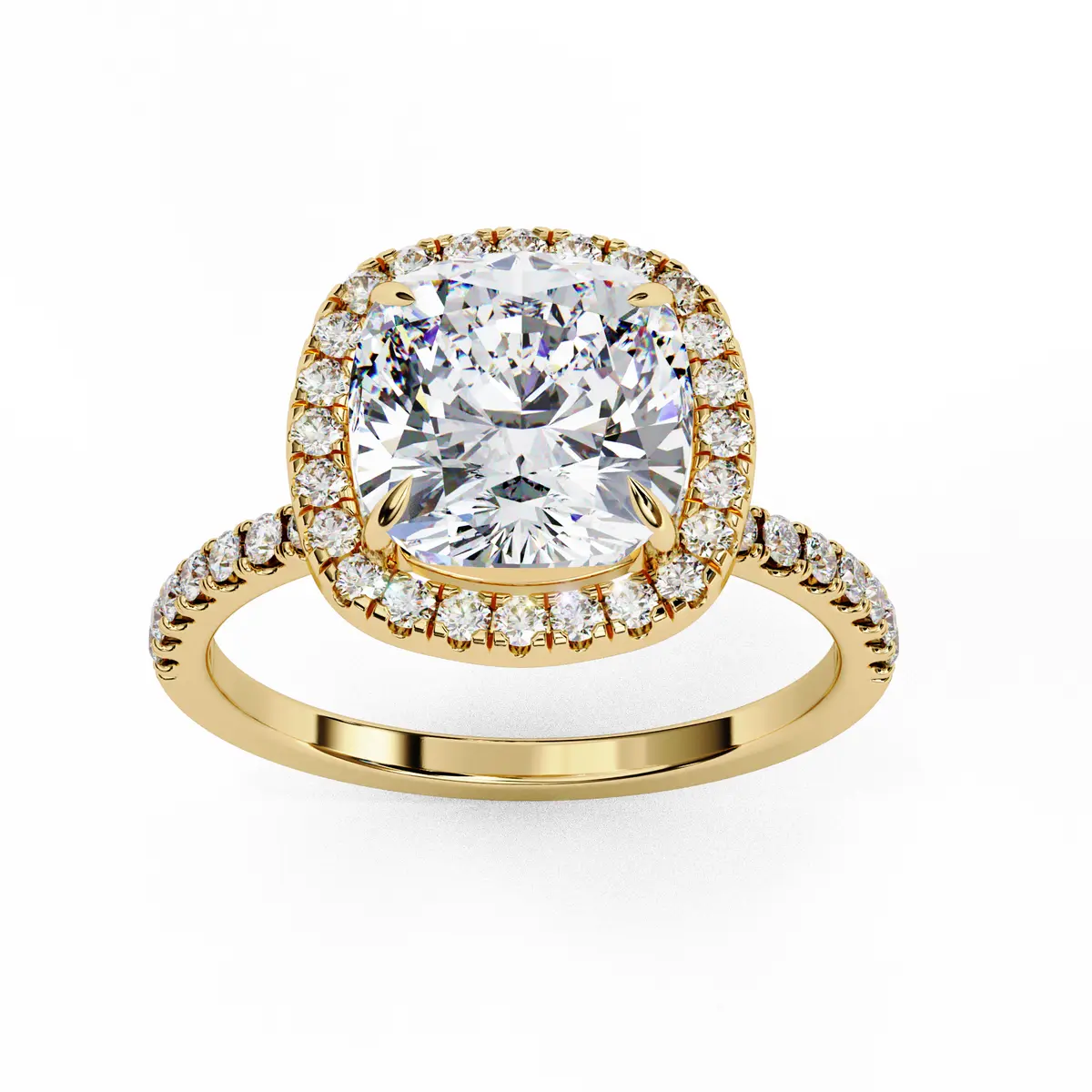 Halo Setting Cushion & Round Diamond Engagement Ring 