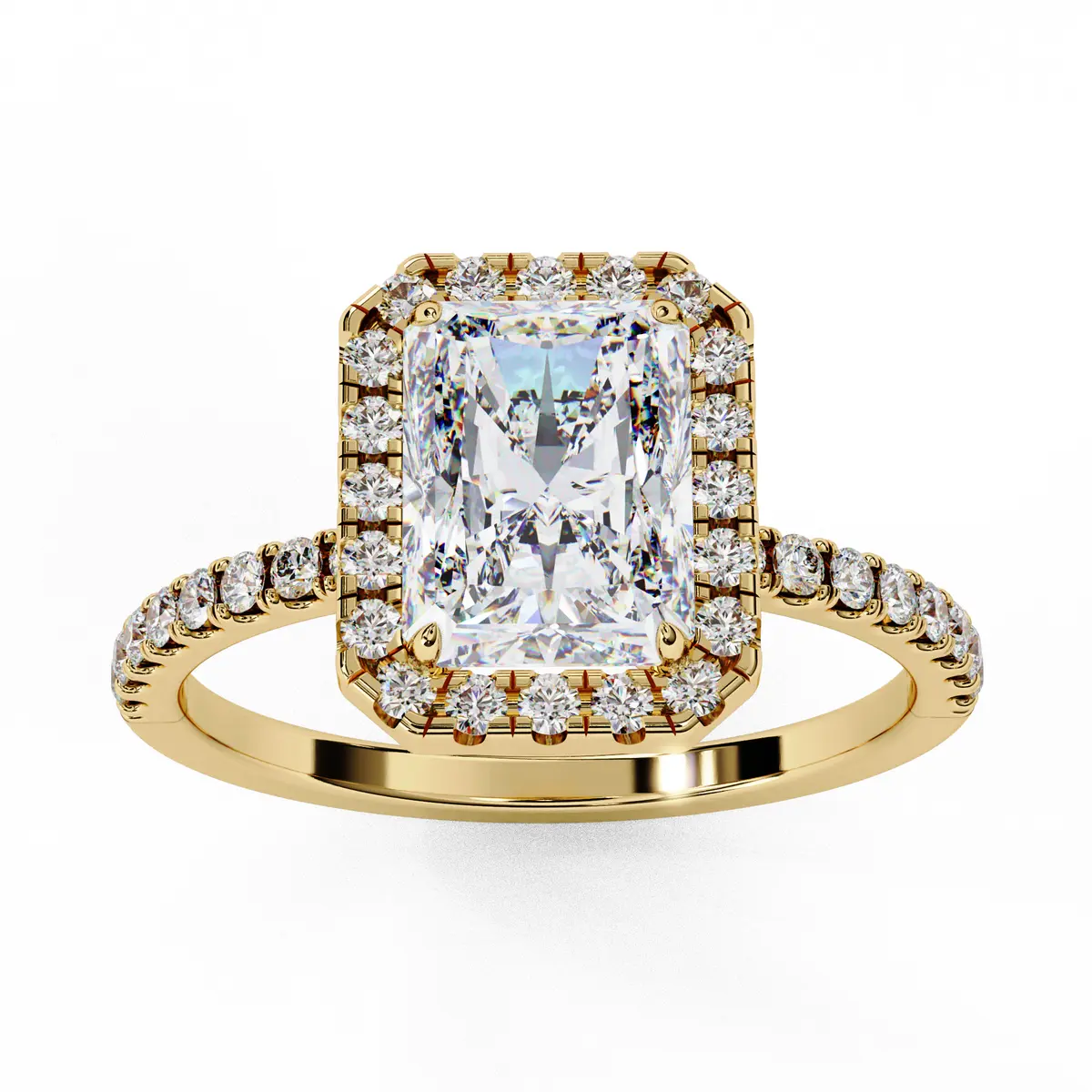 Halo Setting Radiant & Round Diamond Engagement Ring 