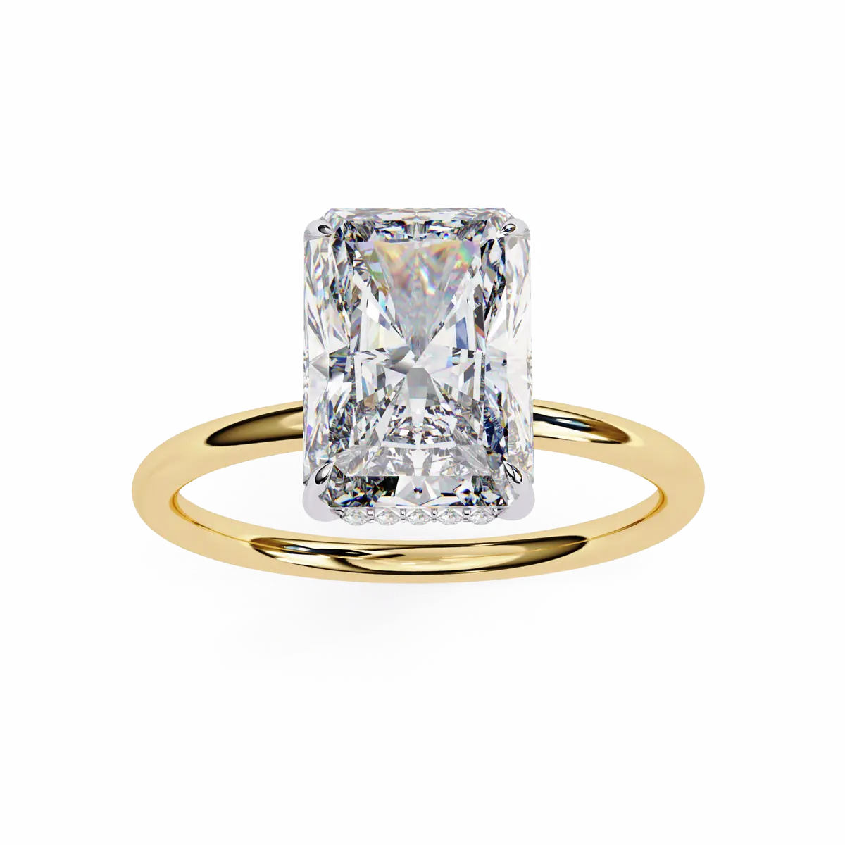 Halo Setting Radiant & Round Diamond Engagement Ring 