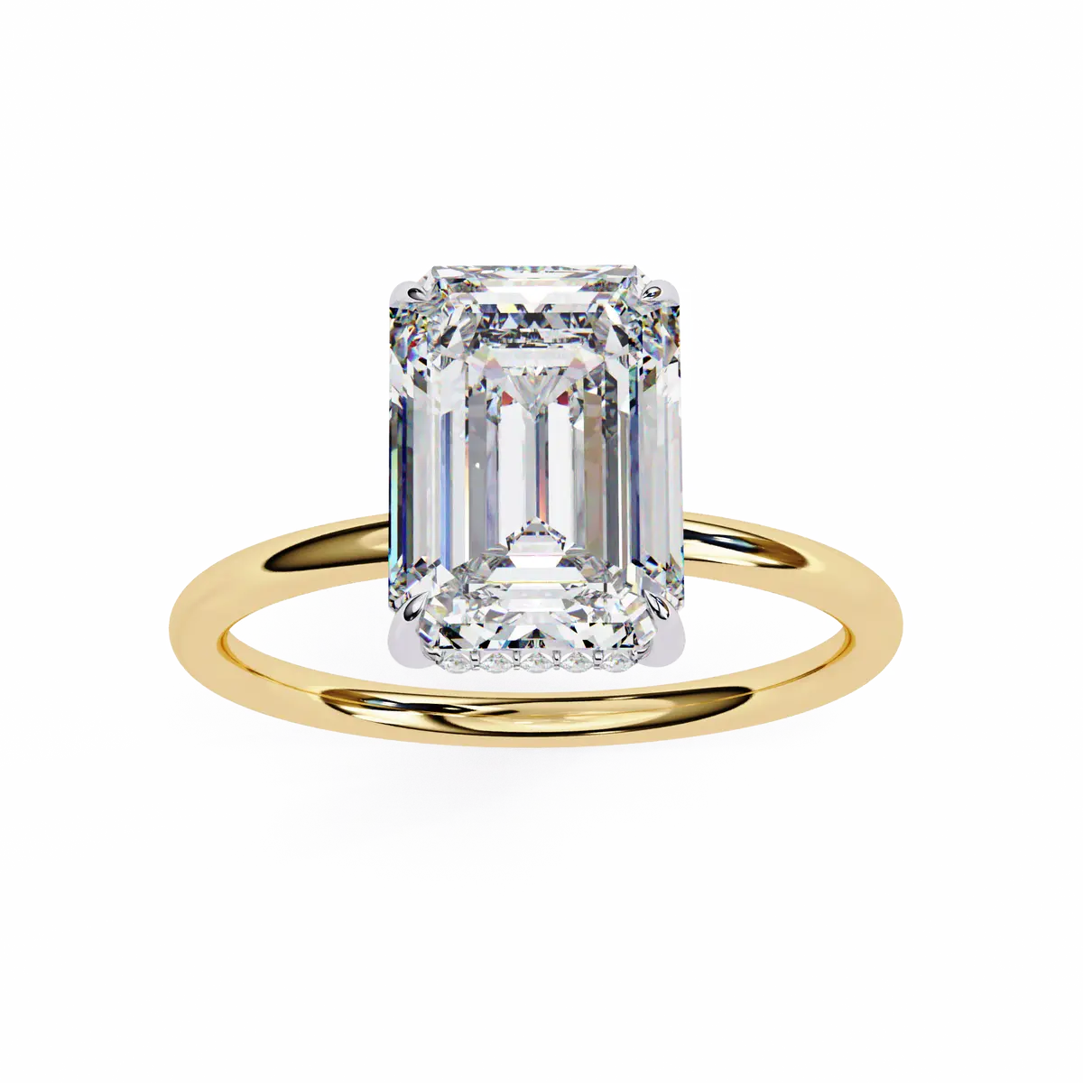 Halo Setting Emerald & Round Diamond Engagement Ring 