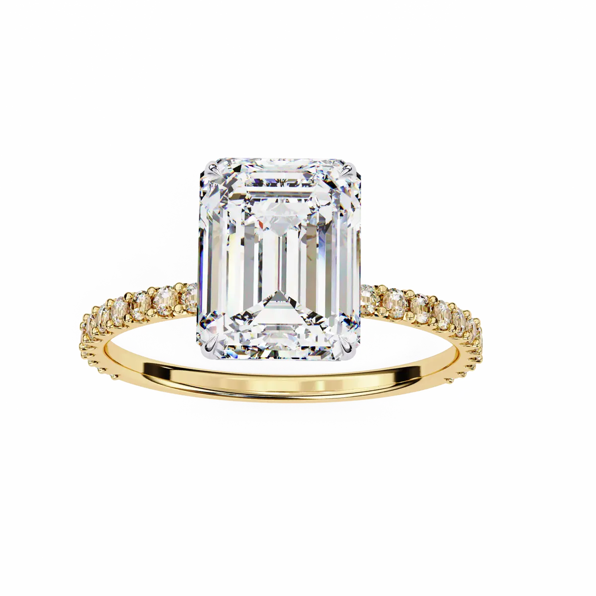 Emerald & Round Diamond Engagement Ring 