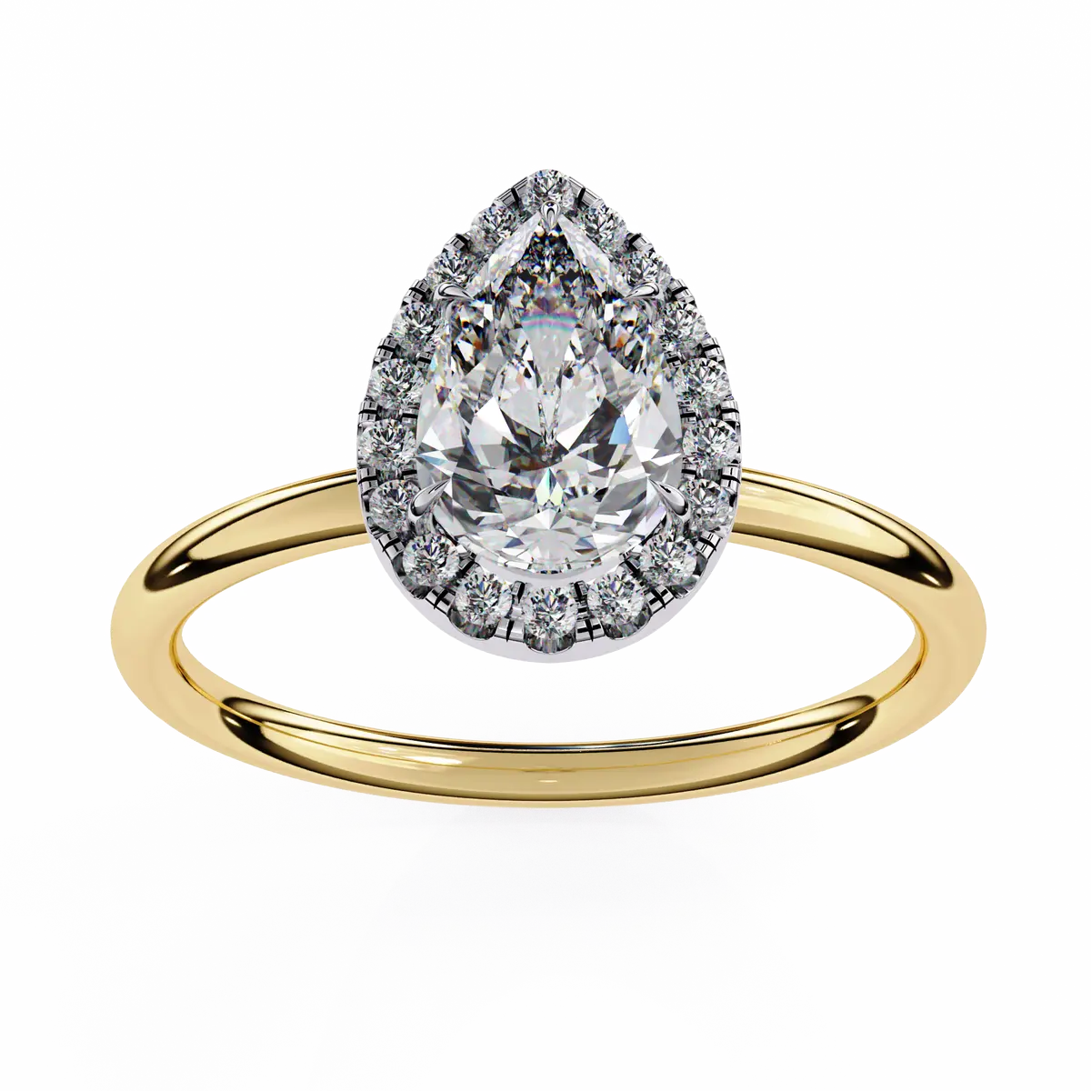 Halo Setting Pear & Round Diamond Engagement Ring 