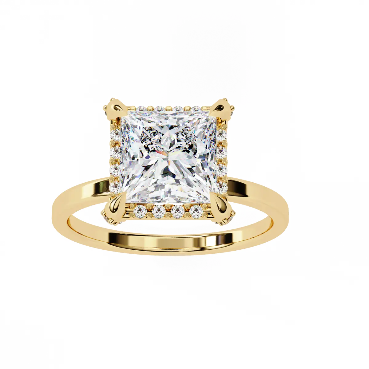 Halo Setting Princess & Round Diamond Engagement Ring 