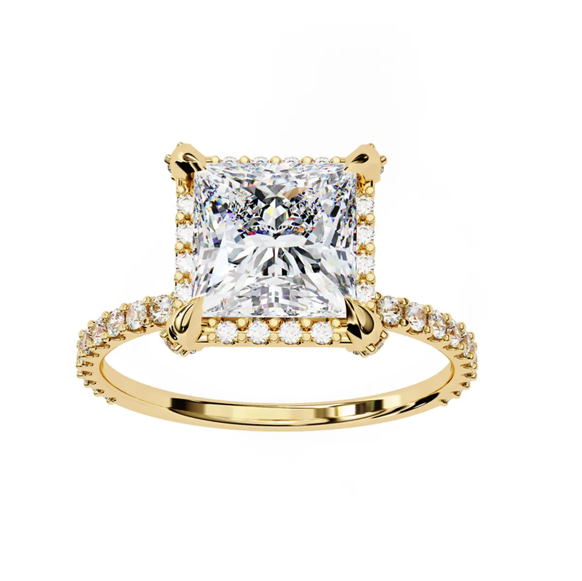 Halo Setting Princess & Round Diamond Engagement Ring 