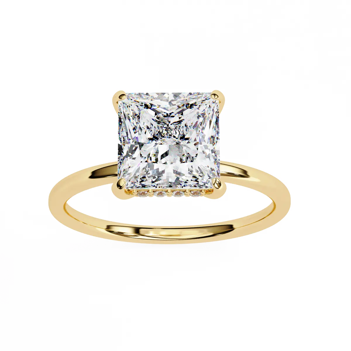 Halo Setting Princess & Round Diamond Engagement Ring 