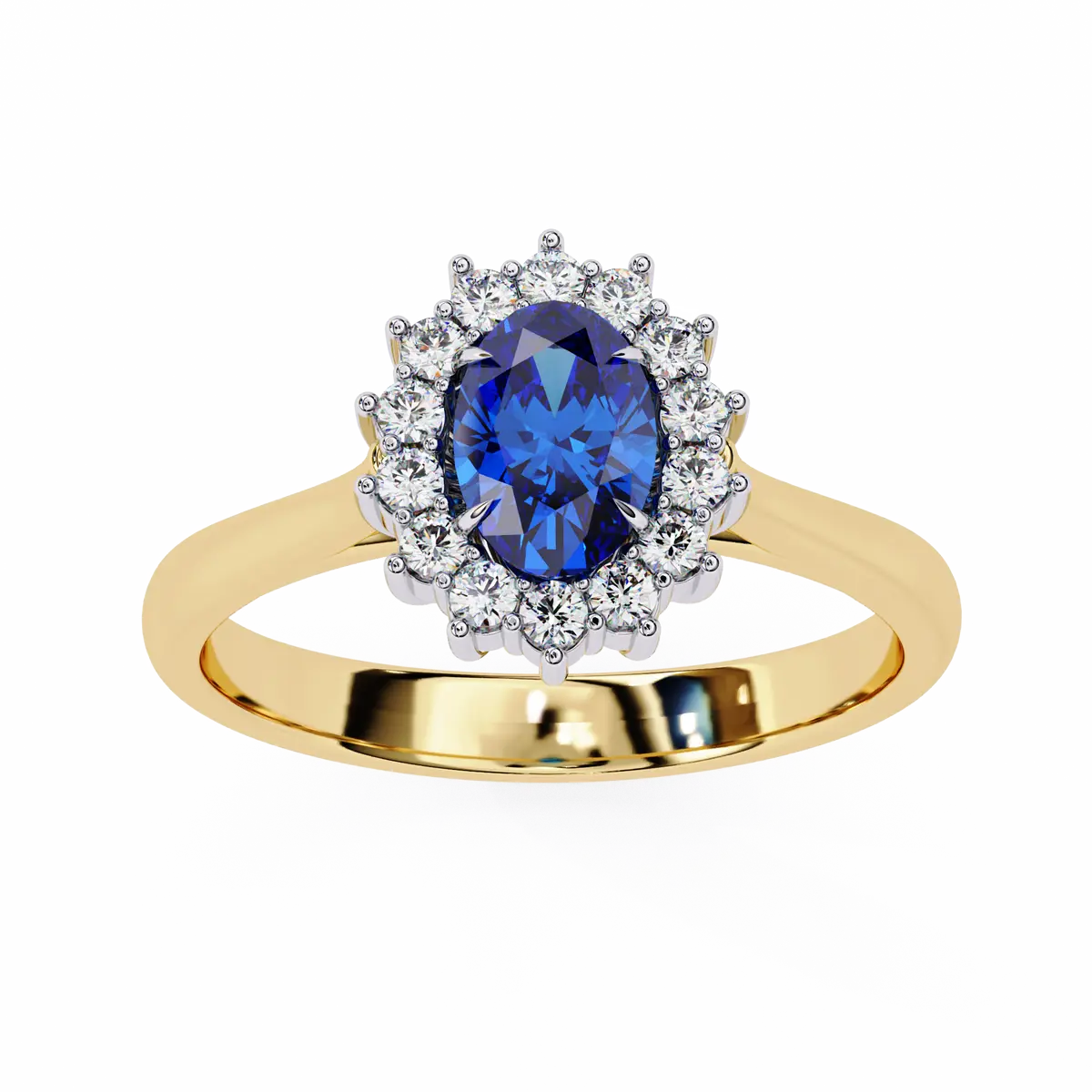 Round Diamond & Oval Colour Stone Engagement Ring 
