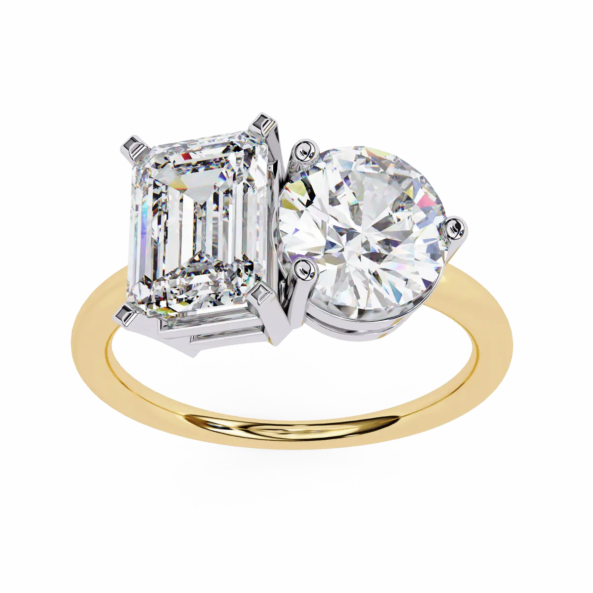 Emerald & Round Diamond Engagement Ring 