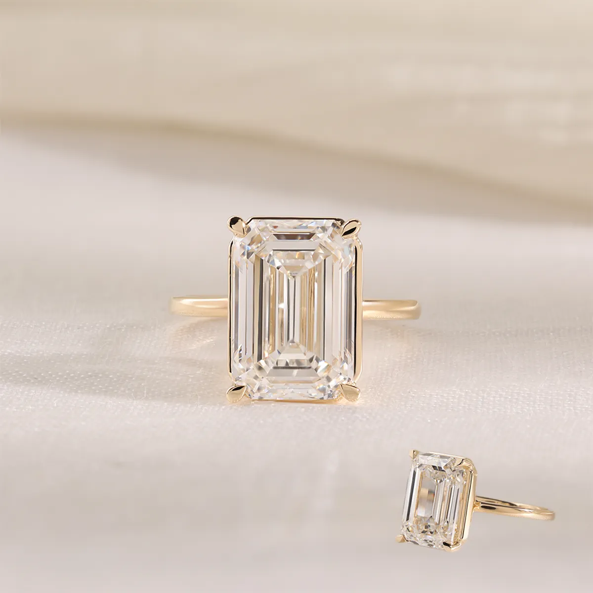 Emerald Diamond Solitaire Ring 