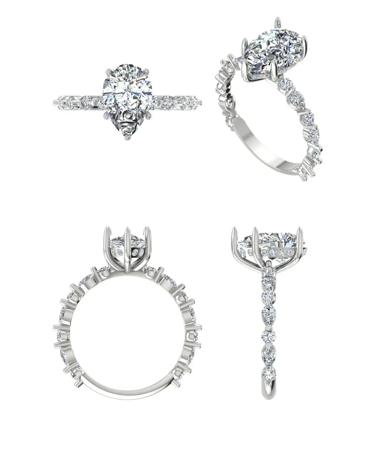Pear & Round Diamond Engagement Ring 