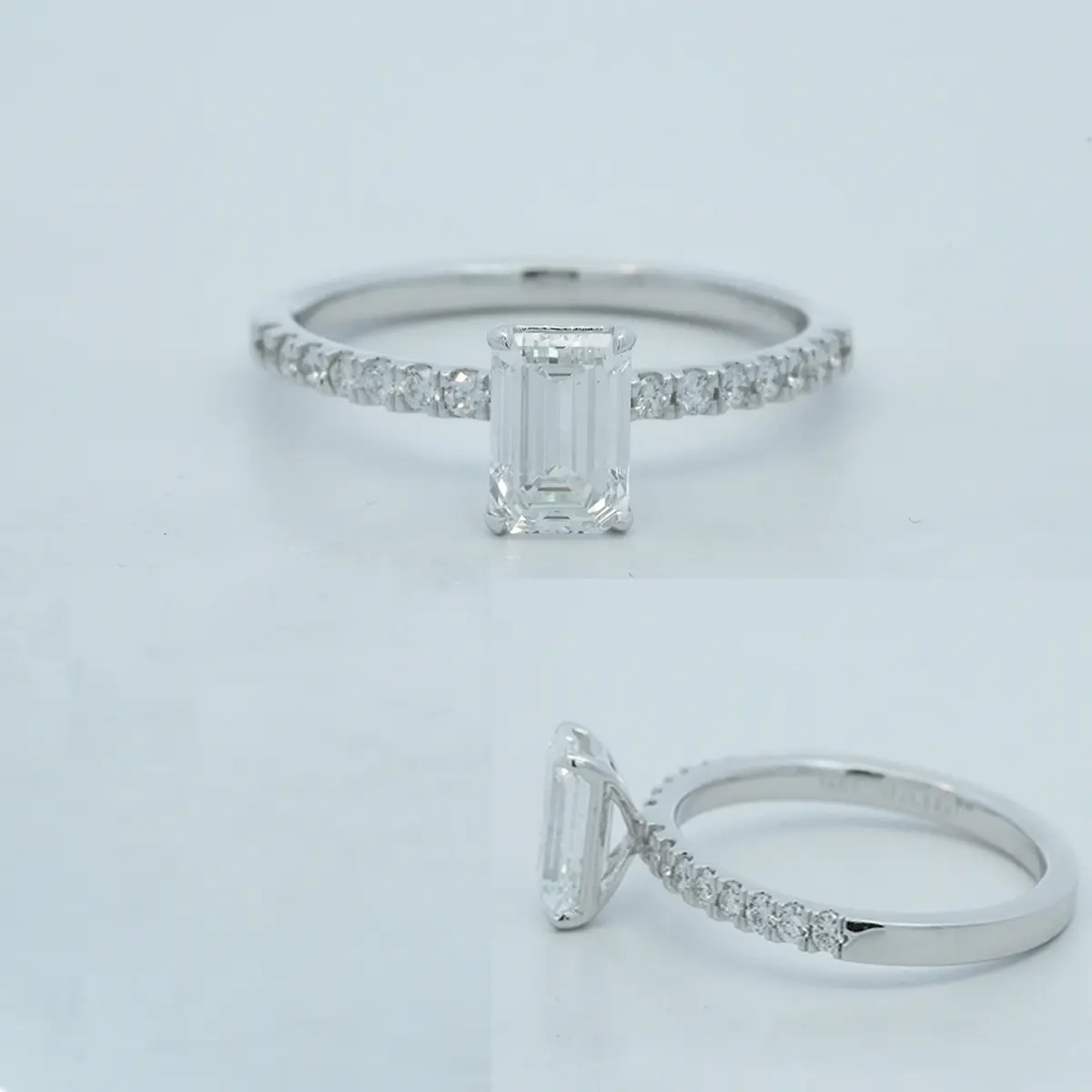 Emerald & Round Diamond Engagement Ring 