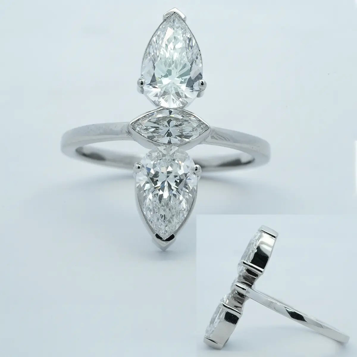 Bezel Setting Marquise & pear Diamond Fashion Ring 