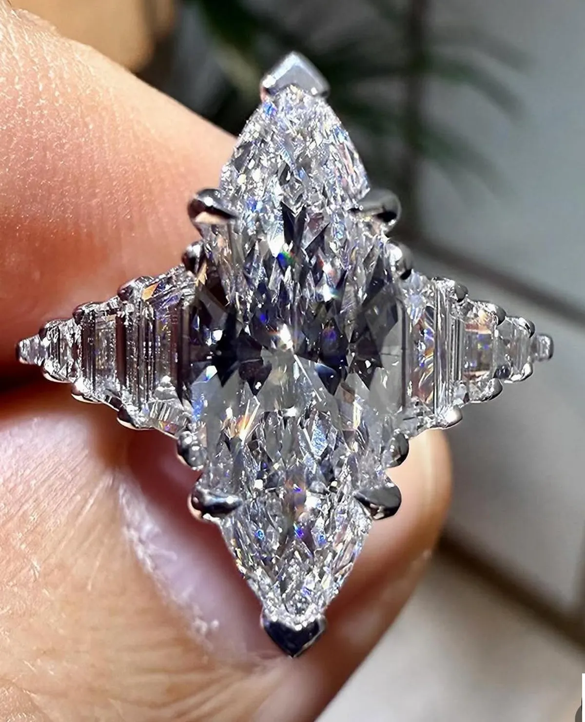 Marquise & Trapezoid Diamond Engagement Ring 