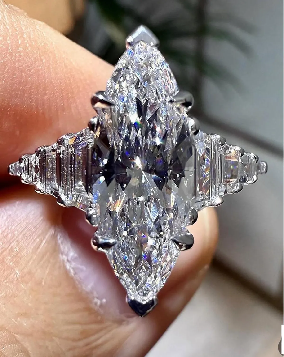 Marquise & Trapezoid Diamond Engagement Ring 
