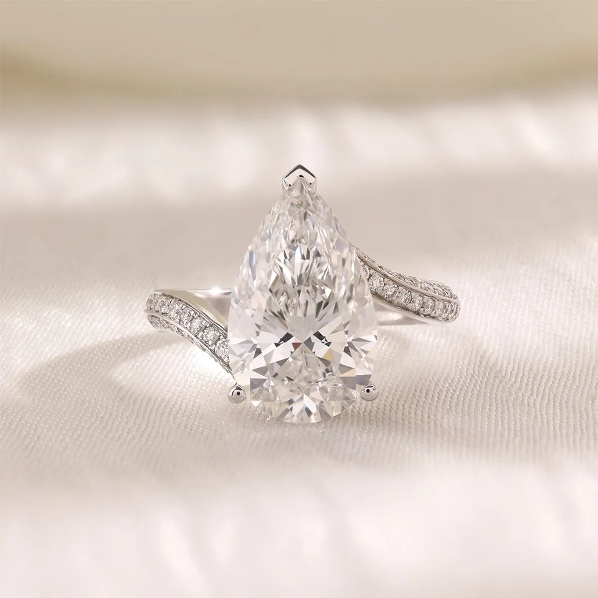 Round Diamond & Pear Fancy Colour Pear Engagement Ring 